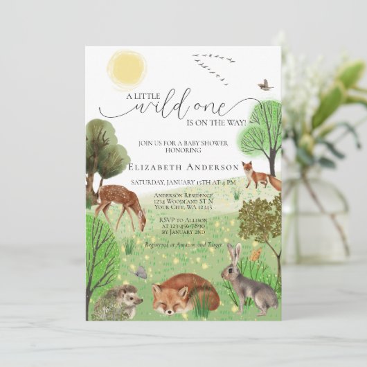 Kleurrijke Wild One Woodland Animals Baby shower Kaart (Staand voorkant)