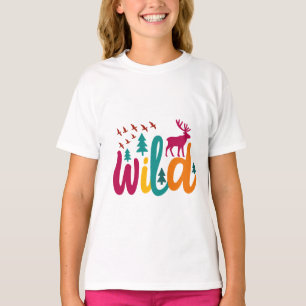 Kleurrijke Wild Print met Forest and Deer Graphic T-shirt