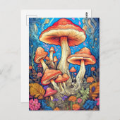Kleurrijke Wild Psychedelic Mushrooms Illustratie Briefkaart (Voorkant / Achterkant)