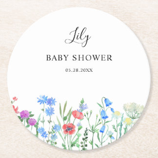 Kleurrijke Wildbloem Baby Shower Feestviering Ronde Kartonnen Onderzetter