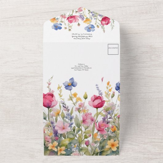 Kleurrijke Wildbloemen Alles in een bruiloft uitno All In One Uitnodiging (Buitenkant)