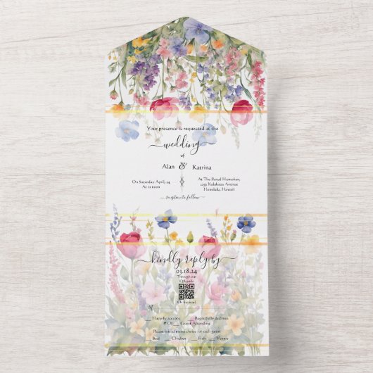 Kleurrijke Wildbloemen Alles in een bruiloft uitno All In One Uitnodiging (Binnen)