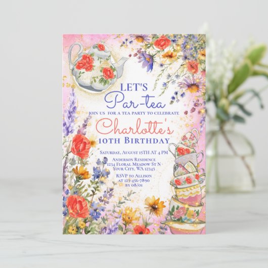 Kleurrijke Wildbloemen Bloemen Bloemen Par Tea Par Kaart (Staand voorkant)