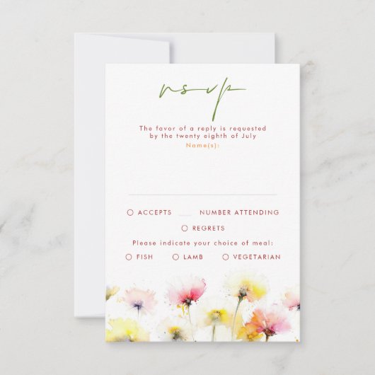 Kleurrijke Wildbloemen Bruiloft RSVP Kaarten (Voorkant)