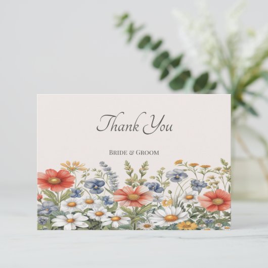 Kleurrijke Wildbloemen Dank u kaart (Staand voorkant)