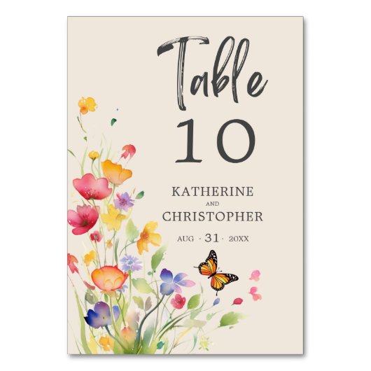 Kleurrijke Wildbloemen Elegante Beige Bruiloft Kaart (Voorkant)