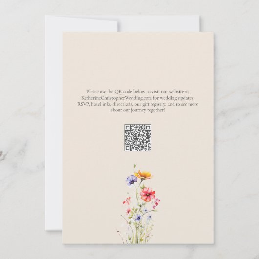 Kleurrijke Wildbloemen Elegante Beige Bruiloft Kaart (Achterkant)