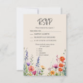 Kleurrijke Wildbloemen Elegante Beige Bruiloft RSVP Kaartje (Voorkant)
