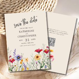 Kleurrijke Wildbloemen Elegante Beige Bruiloft Save The Date