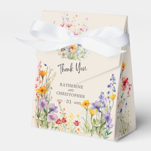 Kleurrijke Wildbloemen Elegante bruiloft dank u Bedankdoosjes (Voorkant Zijde)