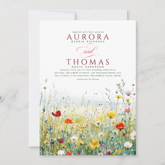 Kleurrijke Wildbloemen Elegante Natuur Bruiloft Kaart (Voorkant)