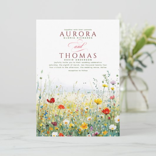 Kleurrijke Wildbloemen Elegante Natuur Bruiloft Kaart (Staand voorkant)