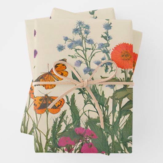 Kleurrijke Wildbloemen en Vlinders Inpakpapier Vel (In situ)