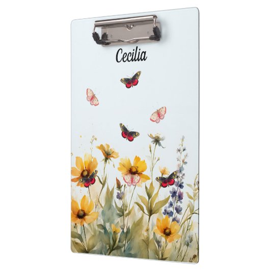 Kleurrijke Wildbloemen en Vlinders Klembord (Links)