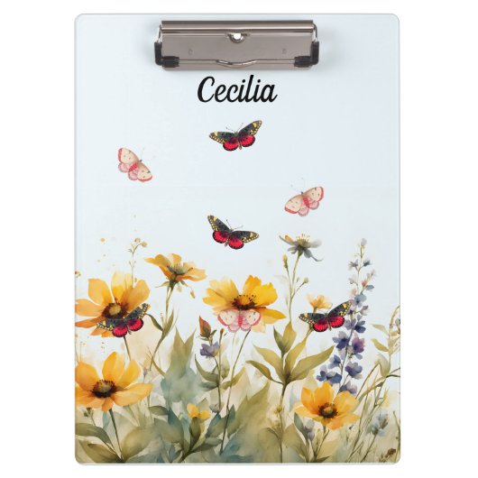 Kleurrijke Wildbloemen en Vlinders Klembord (Voorkant)