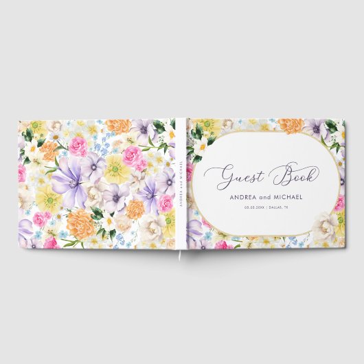 Kleurrijke Wildbloemen Lente Bloei Tuin Bruiloft Gastenboek (Volledig)