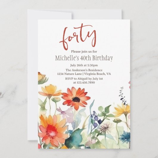 Kleurrijke Wildbloemen Levendige bloemen 40e verja Kaart (Voorkant)