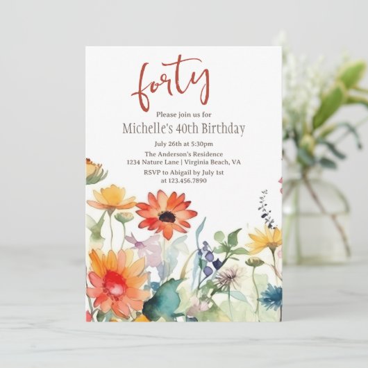 Kleurrijke Wildbloemen Levendige bloemen 40e verja Kaart (Staand voorkant)