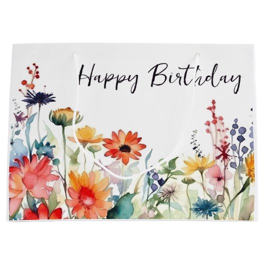 Kleurrijke Wildbloemen Levendige bloemen Verjaarda Groot Cadeauzakje (Voorkant)