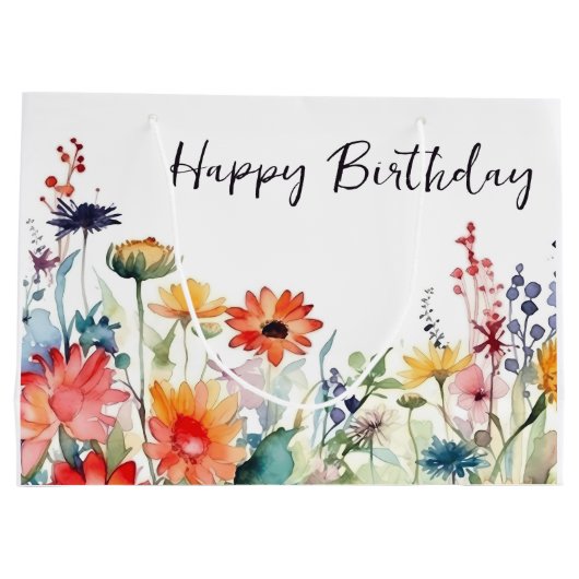 Kleurrijke Wildbloemen Levendige bloemen Verjaarda Groot Cadeauzakje (Achterkant)