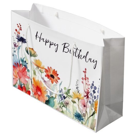 Kleurrijke Wildbloemen Levendige bloemen Verjaarda Groot Cadeauzakje (Achterkant Gekanteld)