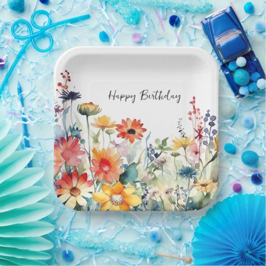 Kleurrijke Wildbloemen Levendige bloemen Verjaarda Papieren Bordje (Feest)