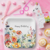 Kleurrijke Wildbloemen Levendige bloemen Verjaarda Papieren Bordje (Feest)