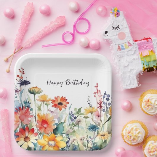 Kleurrijke Wildbloemen Levendige bloemen Verjaarda Papieren Bordje (Feest)