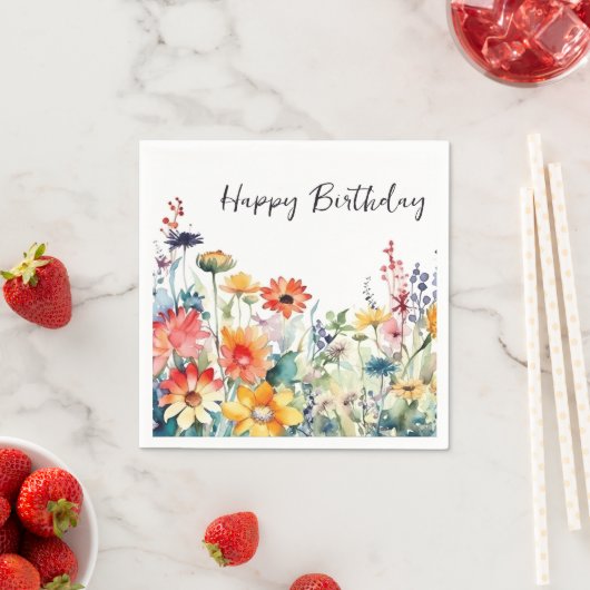 Kleurrijke Wildbloemen Levendige bloemen Verjaarda Servet (Insitu)