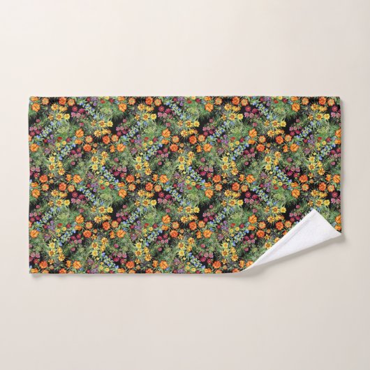 Kleurrijke Wildbloemen Rood Geel Blauw Zwart Backg Bad Handdoek (Handdoek)