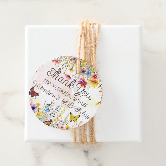 Kleurrijke Wildbloemen & Vlinders Verjaardagsfeest Bedankjes Labels (In situ)