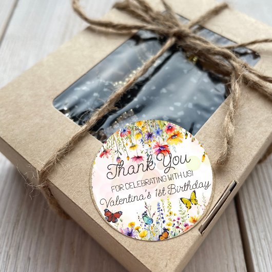 Kleurrijke Wildbloemen & Vlinders Verjaardagsfeest Ronde Sticker