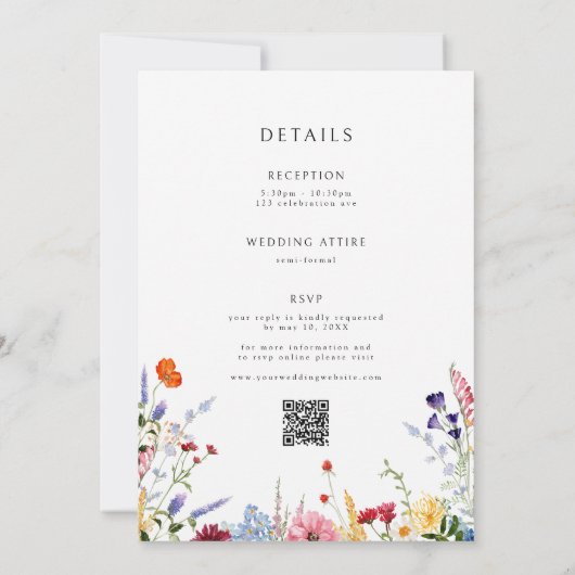Kleurrijke wilde bloem alles in één bruiloft kaart (Achterkant)