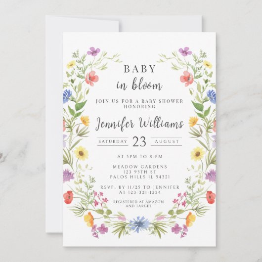 Kleurrijke wilde bloem baby in bloei bloemendouche kaart (Voorkant)