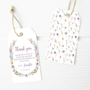 Kleurrijke wilde bloem baby shower dank u labels cadeaulabel