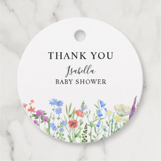 Kleurrijke wilde bloem baby shower viering bedankjes labels