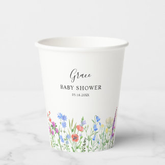 Kleurrijke wilde bloem baby shower viering papieren bekers