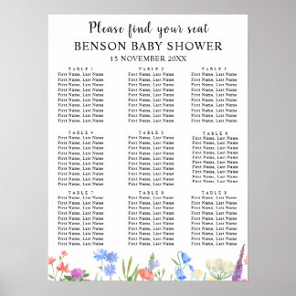 Kleurrijke Wilde Bloem Baby Shower Zitplaatskaarte Poster