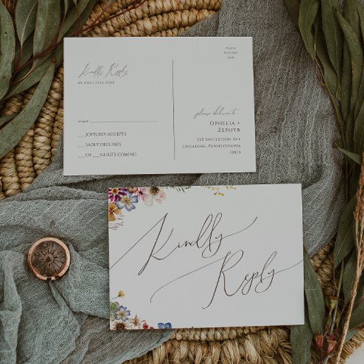 Kleurrijke wilde bloem | Beige Garden Wedding RSVP Briefkaart