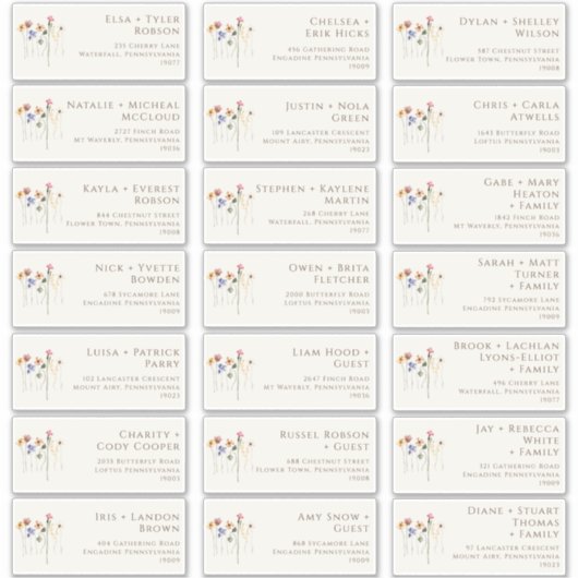 kleurrijke wilde bloem | Beige Guest Adresetikette Sticker (Voorkant)