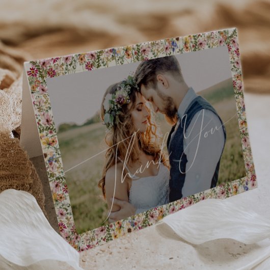 Kleurrijke wilde bloem | Beige Meadow Folded Photo Bedankkaart