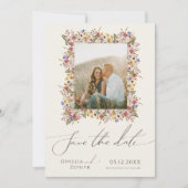 Kleurrijke wilde bloem | Beige Meadow Photo Lijst Save The Date (Voorkant)