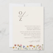 Kleurrijke Wilde Bloem | Beige Monogram Bruiloft Kaart (Voorkant)