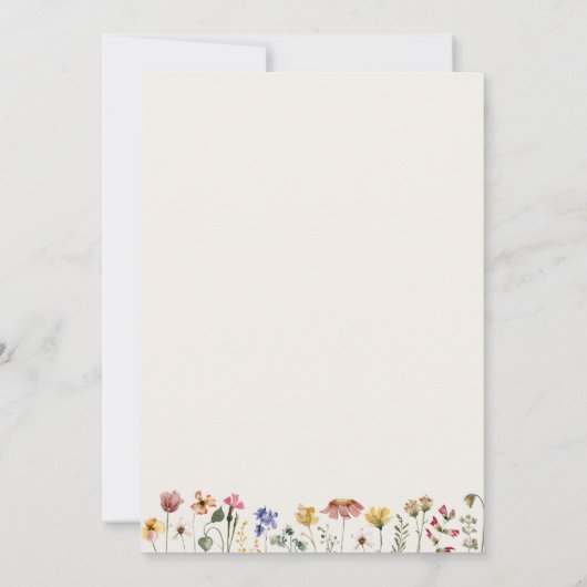 Kleurrijke Wilde Bloem | Beige Monogram Bruiloft Kaart (Achterkant)