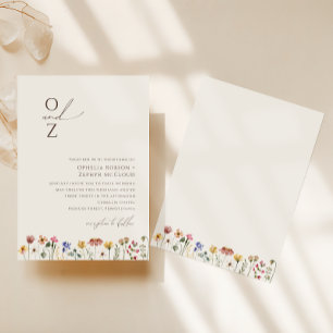 Kleurrijke Wilde Bloem   Beige Monogram Bruiloft Kaart