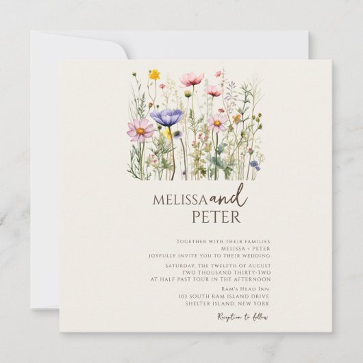 Kleurrijke Wilde Bloem Beige Monogram Foto Bruilof Save The Date (Voorkant)
