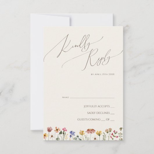 Kleurrijke wilde bloem | Beige RSVP-kaart RSVP Kaartje (Voorkant)