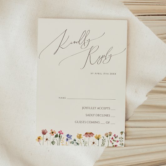Kleurrijke wilde bloem | Beige RSVP-kaart RSVP Kaartje