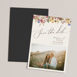 Kleurrijke wilde bloem   Beige Save the Date Magnetische Uitnodiging