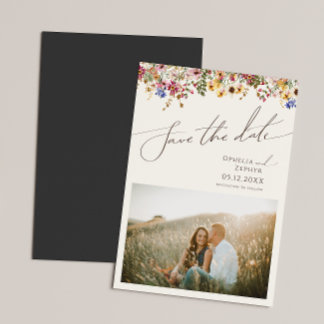 Kleurrijke wilde bloem | Beige Save the Date Magnetische Uitnodiging